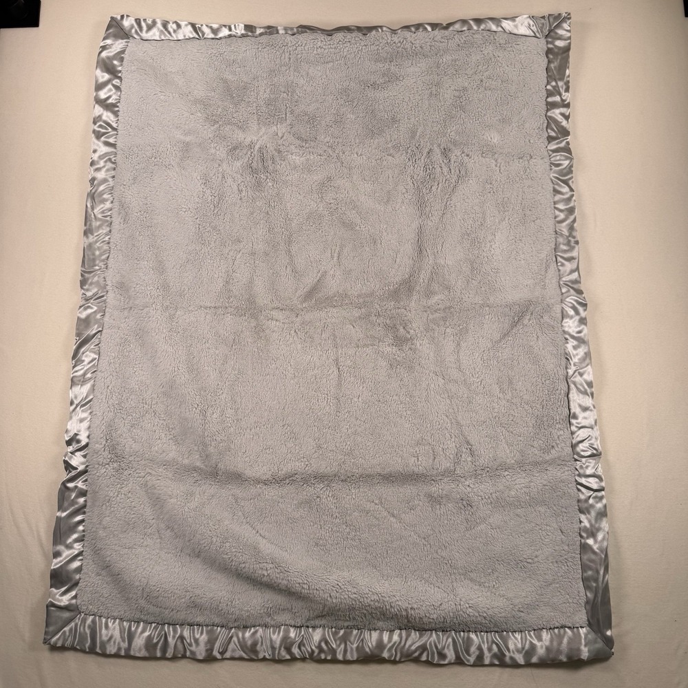 Cloud Island Satin Trim Edge Plush Soft Luxe Baby Blanket Gray 40"x30"